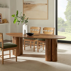 Renwick Walnut 79 Inch Oak Veneer Oval Pedestal Dining Table - Ornate Home