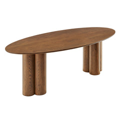 Renwick Walnut 79 Inch Oak Veneer Oval Pedestal Dining Table - Ornate Home