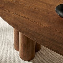 Renwick Walnut 79 Inch Oak Veneer Oval Pedestal Dining Table - Ornate Home