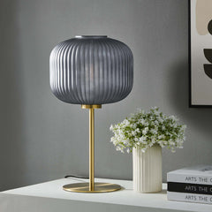 Reprise Black/Satin Brass Glass Sphere Glass and Metal Table Lamp - Ornate Home