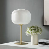 Reprise White/Satin Brass Glass Sphere Glass and Metal Table Lamp - Ornate Home