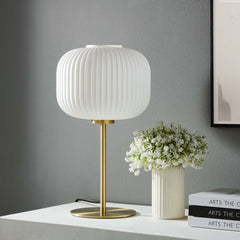 Reprise White/Satin Brass Glass Sphere Glass and Metal Table Lamp - Ornate Home