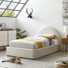 Resort Alabaster Performance Velvet Arched Round Twin Platform Bed - Ornate Home
