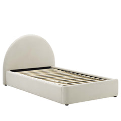 Resort Alabaster Performance Velvet Arched Round Twin Platform Bed - Ornate Home