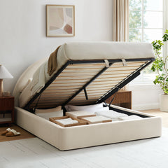 Resort Alabaster Queen Arched Performance Velvet Storage Platform Bed Frame - Ornate Home