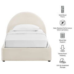 Resort Alabaster Twin Arched Performance Velvet Storage Platform Bed Frame - Ornate Home