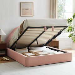 Resort Blush Queen Arched Upholstered Fabric Storage Platform Bed Frame - Ornate Home