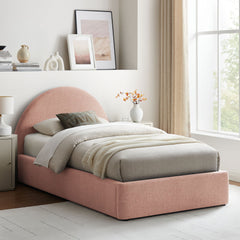 Resort Blush Twin Arched Upholstered Fabric Storage Platform Bed Frame - Ornate Home