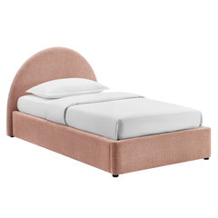 Resort Blush Twin Arched Upholstered Fabric Storage Platform Bed Frame - Ornate Home