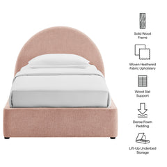 Resort Blush Twin Arched Upholstered Fabric Storage Platform Bed Frame - Ornate Home