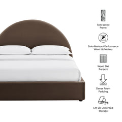 Resort Chocolate Brown Full Arched Performance Velvet Storage Platform Bed Frame - Ornate Home