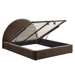 Resort Chocolate Brown Queen Arched Performance Velvet Storage Platform Bed Frame - Ornate Home