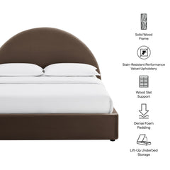 Resort Chocolate Brown Queen Arched Performance Velvet Storage Platform Bed Frame - Ornate Home