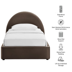 Resort Chocolate Brown Twin Arched Performance Velvet Storage Platform Bed Frame - Ornate Home