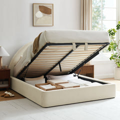 Resort Ecru King Arched Upholstered Fabric Storage Platform Bed Frame - Ornate Home
