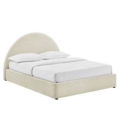 Resort Ecru King Arched Upholstered Fabric Storage Platform Bed Frame - Ornate Home