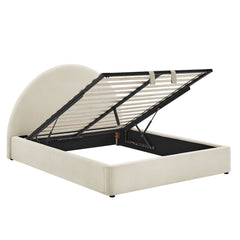 Resort Ecru King Arched Upholstered Fabric Storage Platform Bed Frame - Ornate Home