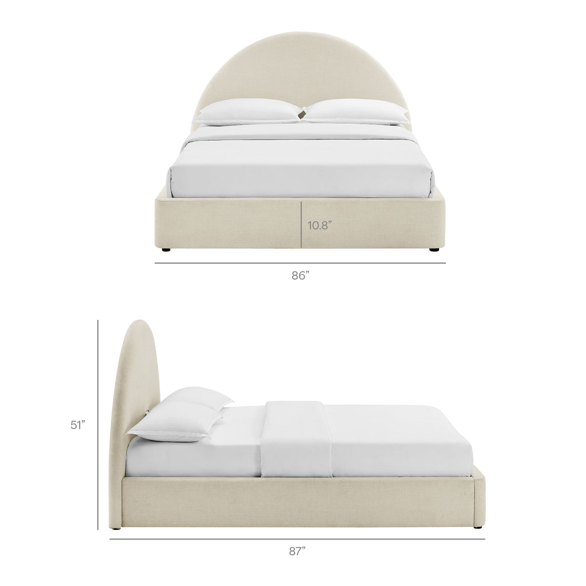 Resort Ecru King Arched Upholstered Fabric Storage Platform Bed Frame - Ornate Home