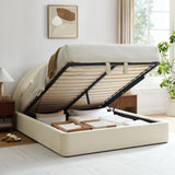 Resort Ecru Queen Arched Upholstered Fabric Storage Platform Bed Frame - Ornate Home