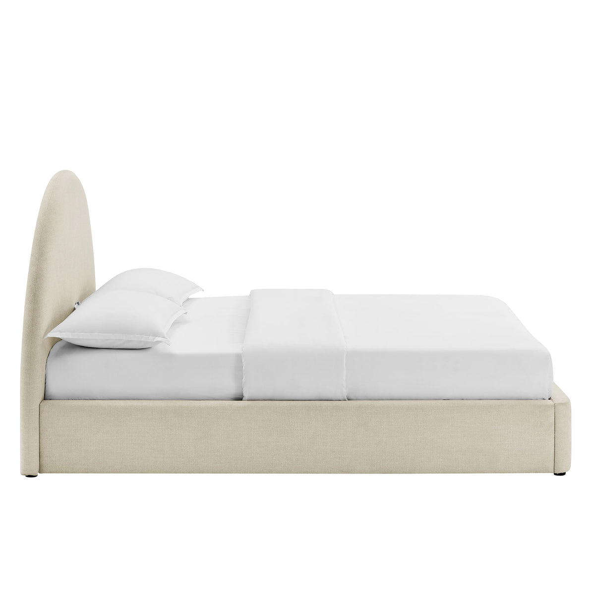 Resort Ecru Queen Arched Upholstered Fabric Storage Platform Bed Frame - Ornate Home