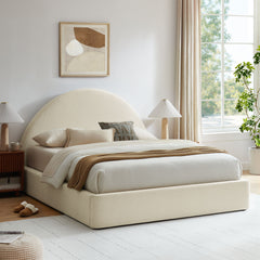 Resort Ecru Queen Arched Upholstered Fabric Storage Platform Bed Frame - Ornate Home