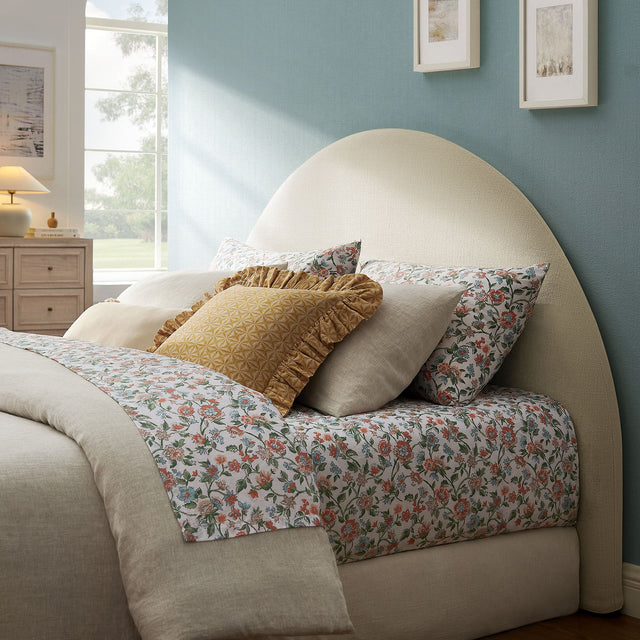 Resort Ecru Queen Woven Upholstered Fabric Arched Headboard - Ornate Home