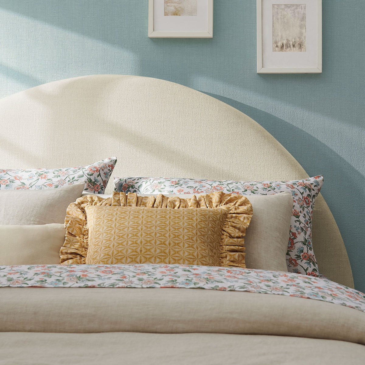 Resort Ecru Queen Woven Upholstered Fabric Arched Headboard