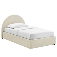 Resort Ecru Twin Arched Upholstered Fabric Storage Platform Bed Frame - Ornate Home