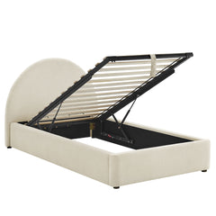 Resort Ecru Twin Arched Upholstered Fabric Storage Platform Bed Frame - Ornate Home