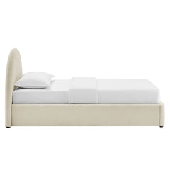 Resort Ecru Twin Arched Upholstered Fabric Storage Platform Bed Frame - Ornate Home