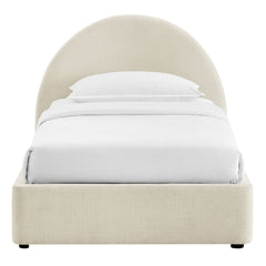 Resort Ecru Twin Arched Upholstered Fabric Storage Platform Bed Frame - Ornate Home