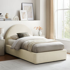 Resort Ecru Twin Arched Upholstered Fabric Storage Platform Bed Frame - Ornate Home