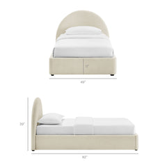 Resort Ecru Twin Arched Upholstered Fabric Storage Platform Bed Frame - Ornate Home