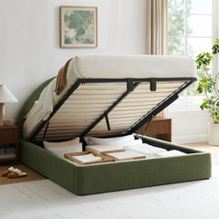 Resort Foliage Queen Arched Upholstered Fabric Storage Platform Bed Frame - Ornate Home