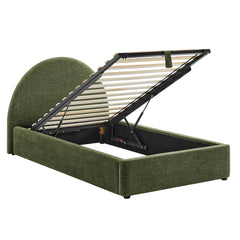 Resort Foliage Twin Arched Upholstered Fabric Storage Platform Bed Frame - Ornate Home
