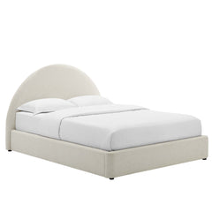Resort Heathered Weave Ivory Upholstered Fabric Arched Round Full Platform Bed - Ornate Home