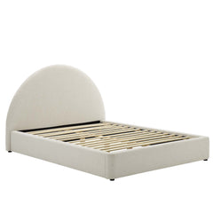 Resort Heathered Weave Ivory Upholstered Fabric Arched Round Full Platform Bed - Ornate Home