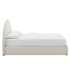 Resort Heathered Weave Ivory Upholstered Fabric Arched Round Full Platform Bed - Ornate Home