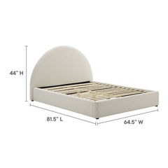 Resort Heathered Weave Ivory Upholstered Fabric Arched Round Full Platform Bed - Ornate Home
