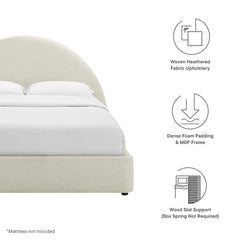 Resort Heathered Weave Ivory Upholstered Fabric Arched Round Full Platform Bed - Ornate Home