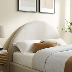 Resort Heathered Weave Ivory Upholstered Fabric Arched Round Full Platform Bed - Ornate Home
