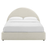 Resort Heathered Weave Ivory Upholstered Fabric Arched Round King Platform Bed - Ornate Home