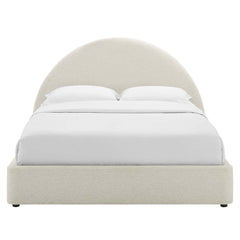 Resort Heathered Weave Ivory Upholstered Fabric Arched Round King Platform Bed - Ornate Home