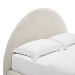 Resort Heathered Weave Ivory Upholstered Fabric Arched Round King Platform Bed - Ornate Home