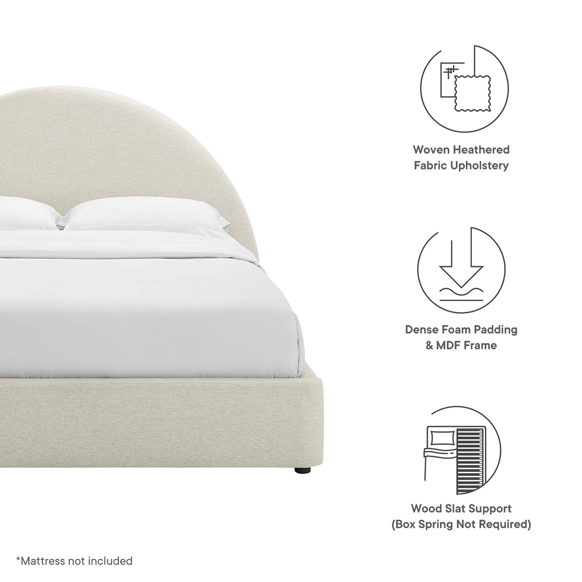 Resort Heathered Weave Ivory Upholstered Fabric Arched Round King Platform Bed - Ornate Home