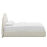 Resort Heathered Weave Ivory Upholstered Fabric Arched Round Queen Platform Bed - Ornate Home