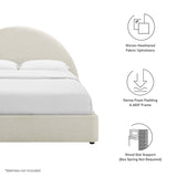 Resort Heathered Weave Ivory Upholstered Fabric Arched Round Queen Platform Bed - Ornate Home