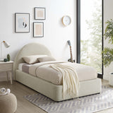 Resort Heathered Weave Ivory Upholstered Fabric Arched Round Twin Platform Bed - Ornate Home