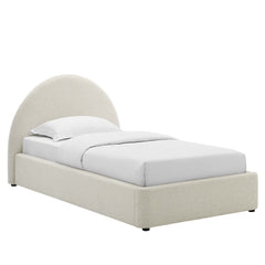 Resort Heathered Weave Ivory Upholstered Fabric Arched Round Twin Platform Bed - Ornate Home