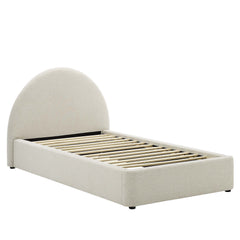 Resort Heathered Weave Ivory Upholstered Fabric Arched Round Twin Platform Bed - Ornate Home
